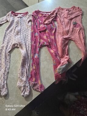 Baby Girls 12m One-Piece Footed Pajamas - 3-Pack